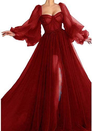 Long Puffy Sleeve Prom Dress Long with Split Evening Gowns Birthday Party Dresses cg9860