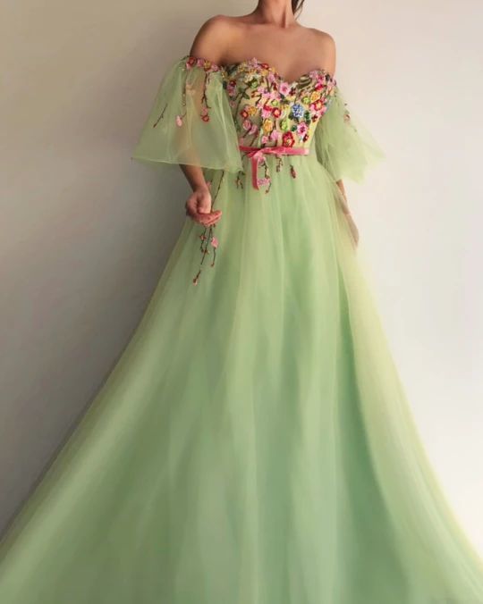 Off the shoulder long prom dress with appliques cg9878