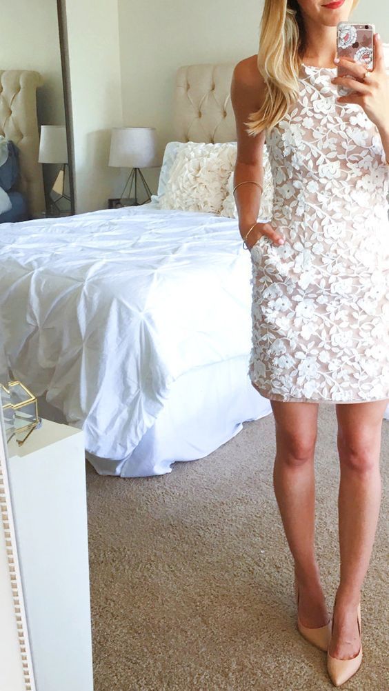 White Lace Charming Short Homecoming Dress cg9958
