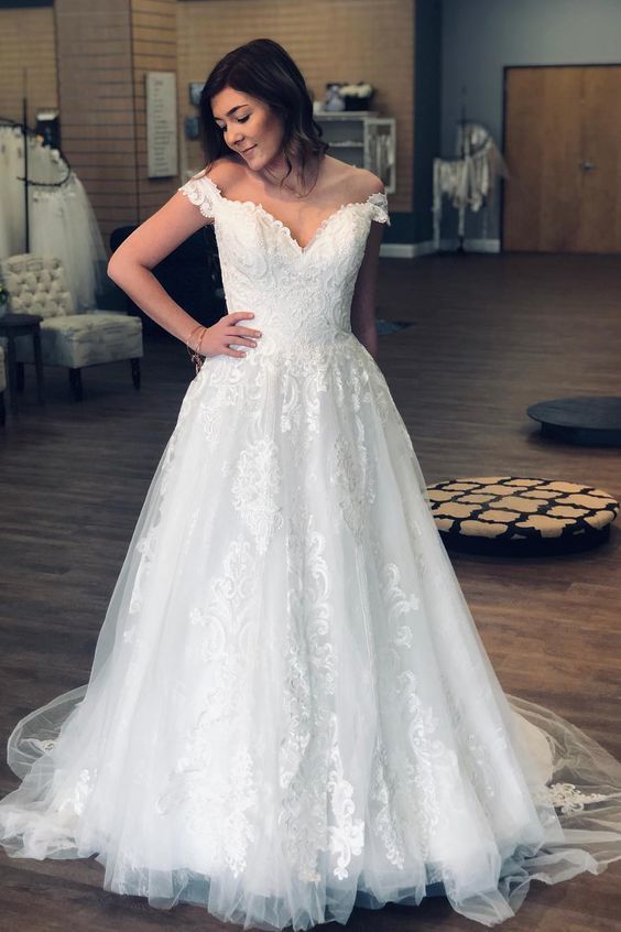 Off the Shoulder Appliques Long Wedding Ball Gown Prom Dress cg9981