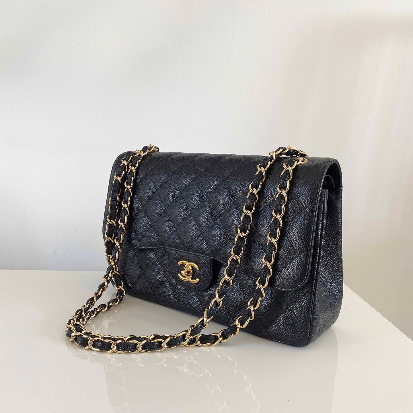 Chanel Black Jumbo Caviar Double Flap Classic Bag