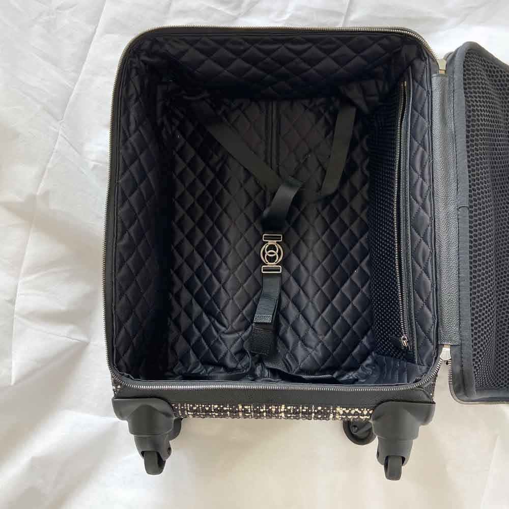 Chanel Dark Blue Tweed Jacket Rolling Suitcase