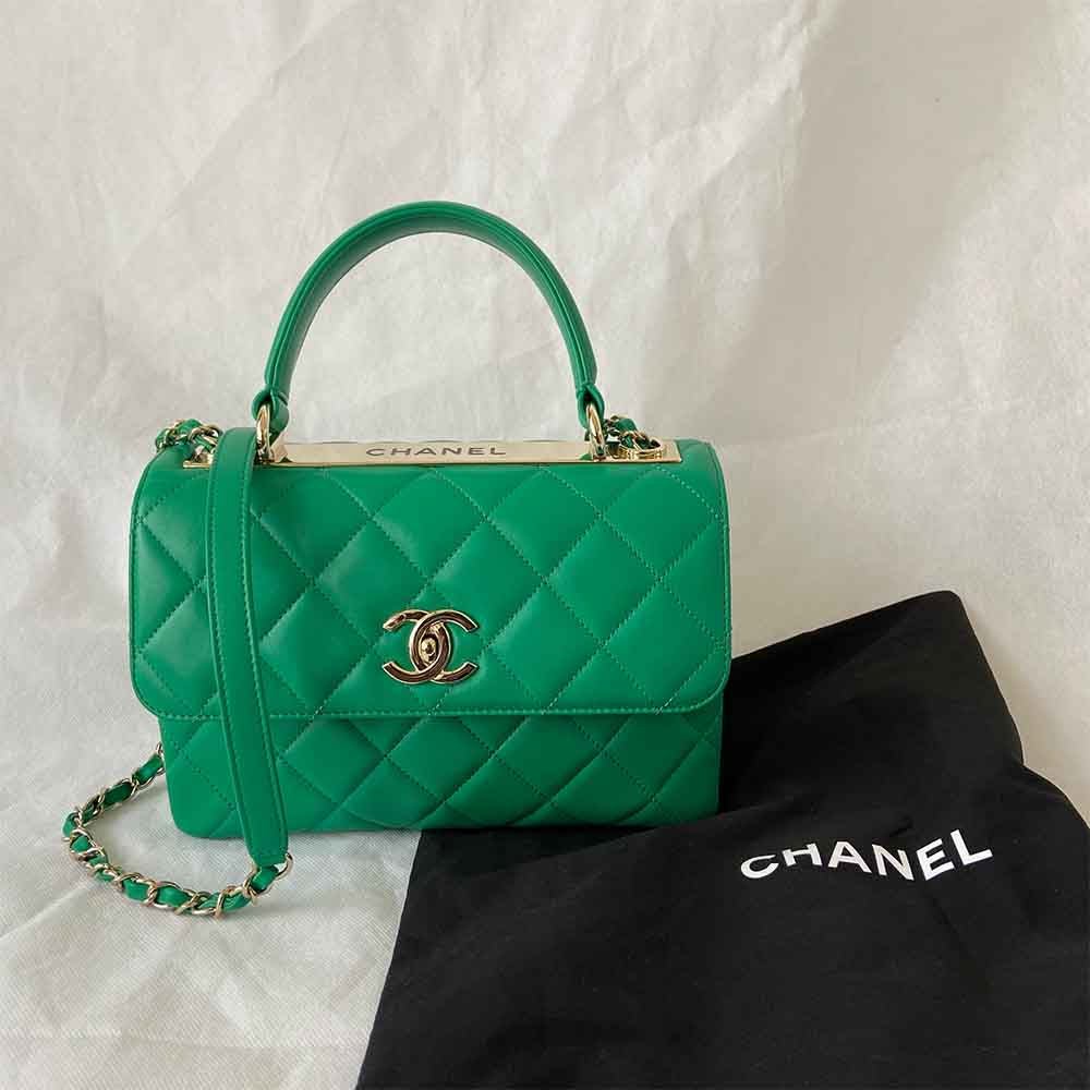 Chanel green small trendy top handle bag