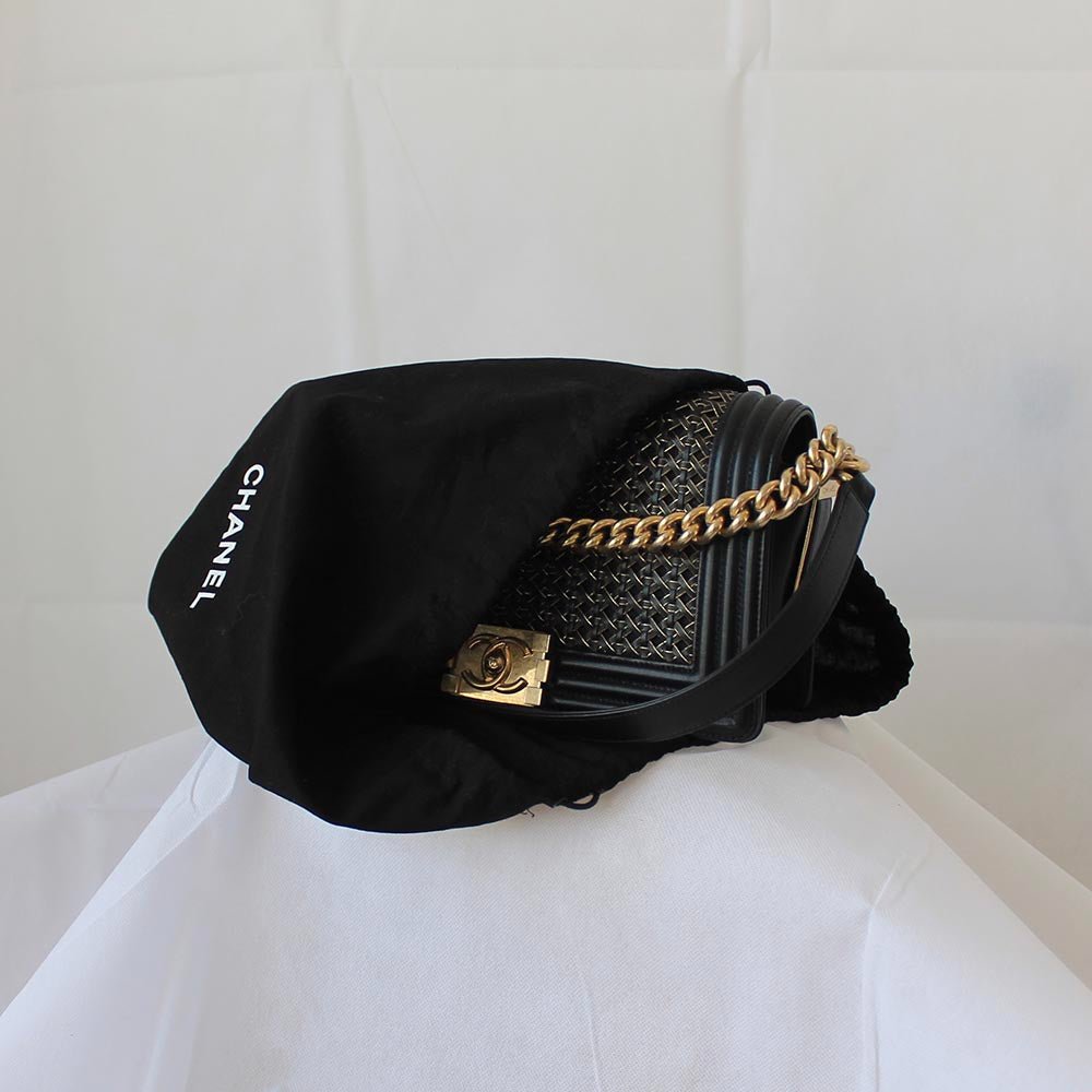 Chanel Navy Blue/Gold Woven Leather Small Reverso Boy Flap Bag