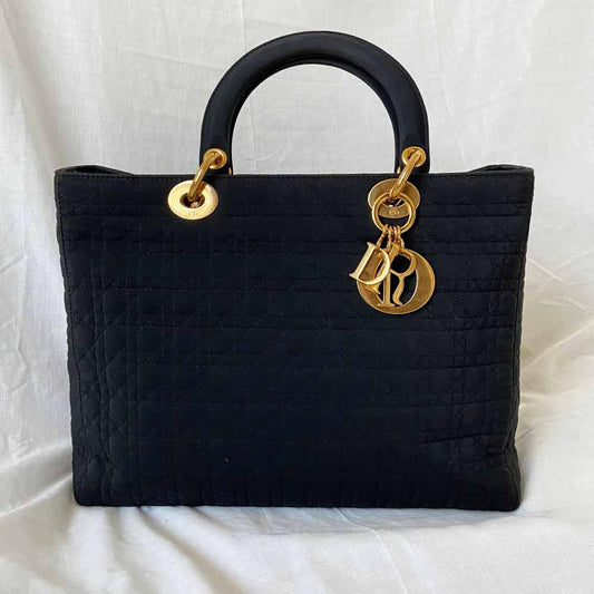 Christian Dior Lady Dior Black Canvas Handbag