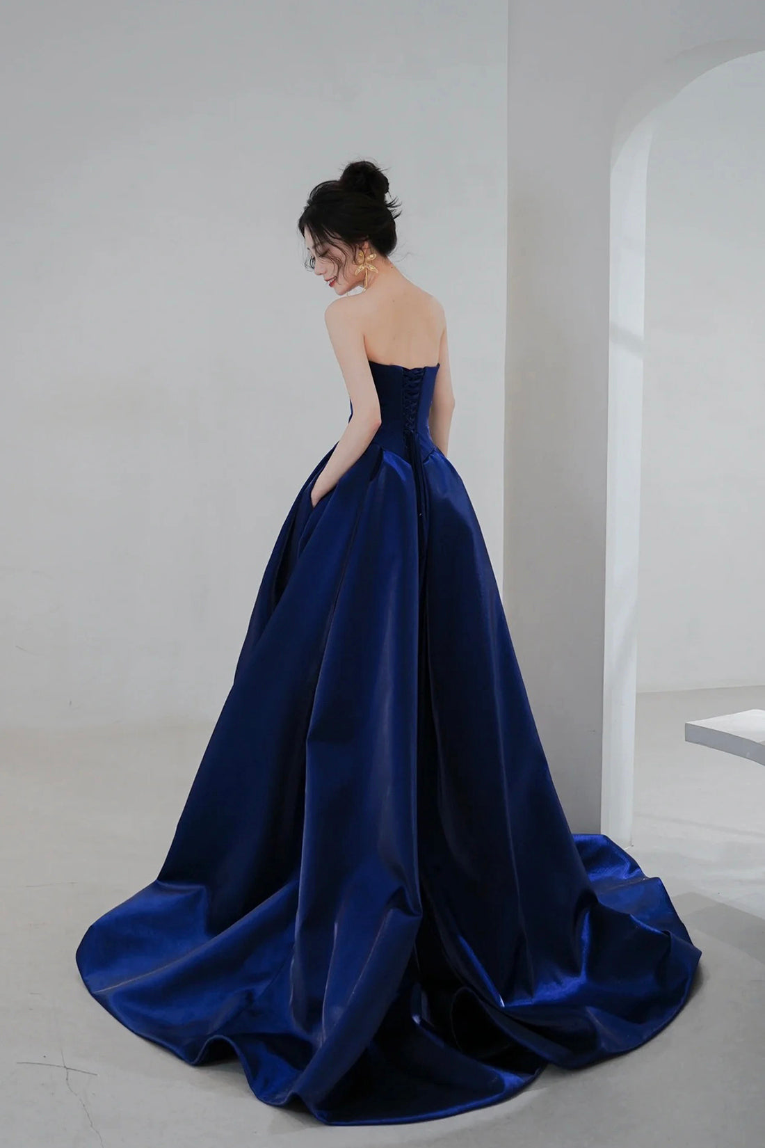Blue Satin Long A-Line Prom Dress, Simple Blue Evening Dress Formal Dress