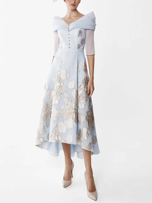 V-Neck Print Midi Dress