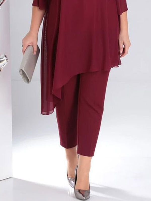 Chiffon Flowers Daily Elegant Temperament Ladies Suit