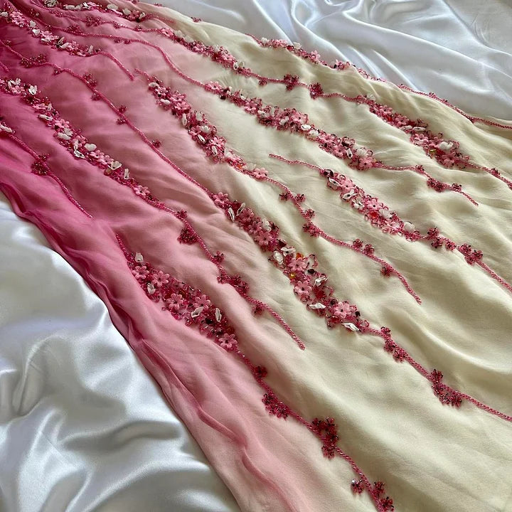 Pink gradient gorgeous fashion exquisite beading long chiffon elegant ball gown evening dress party dress gh3288