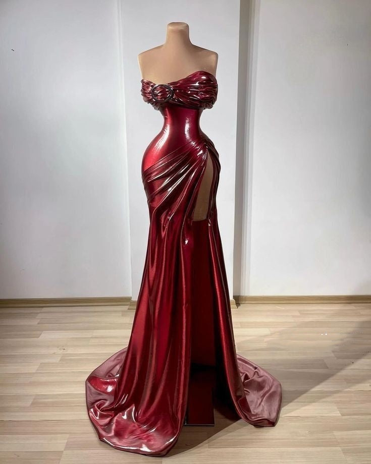 Burgundy Fashion Simple Long Sexy Slit Prom Dress gh4963