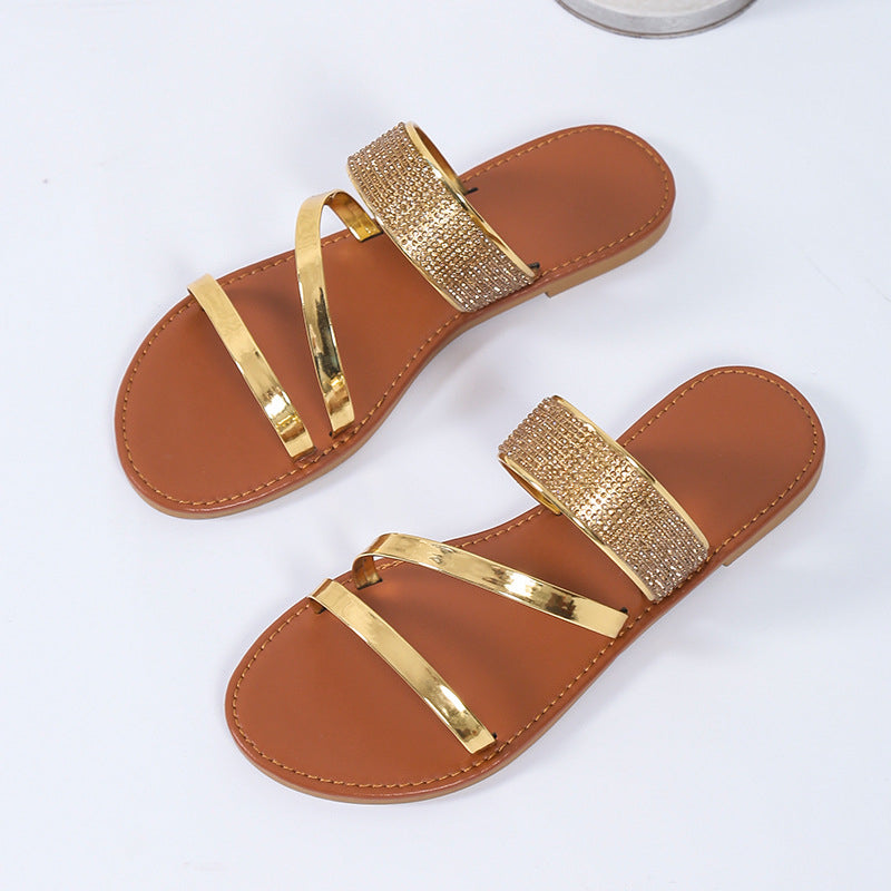 Rhinestone plus size one word fish mouth women's slippers