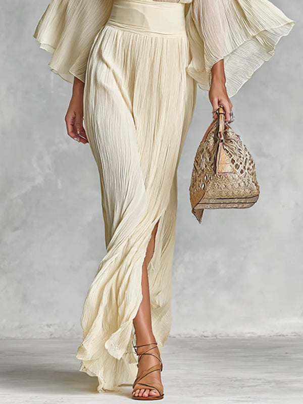 Chiffon Temperament Trumpet Sleeve Slit Skirt Women's Two-piece Set