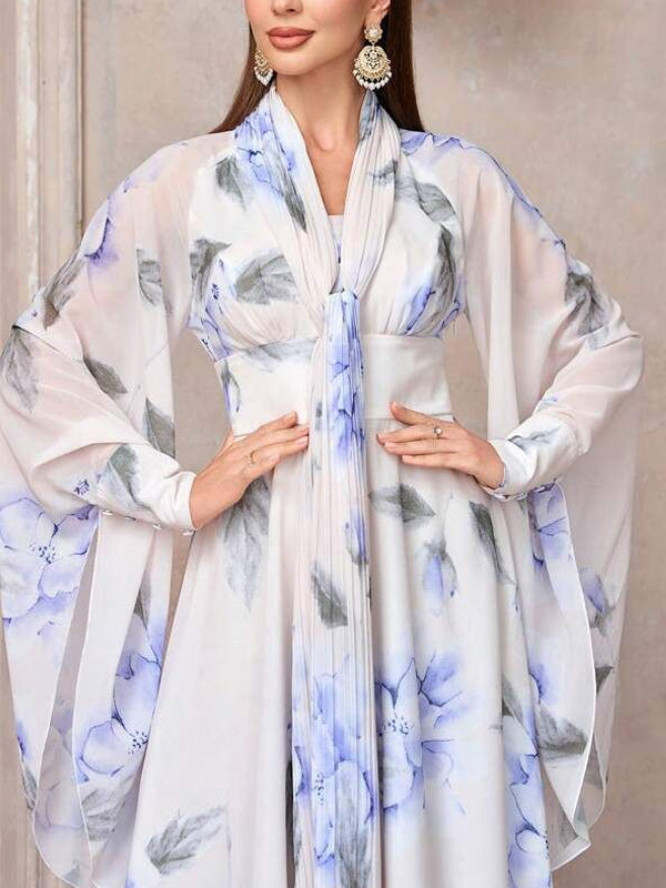 Slim Fit Wide Sleeves Printed Vacation Women's Dress