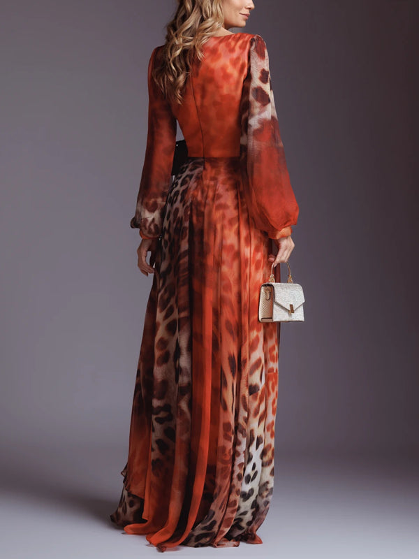 Elegant Chiffon Leopard Print Ladies Dress