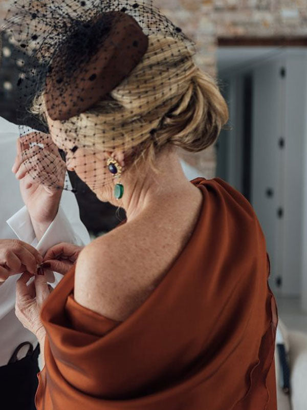 Off-shoulder Solid Color Elegant Wedding Guest Dress