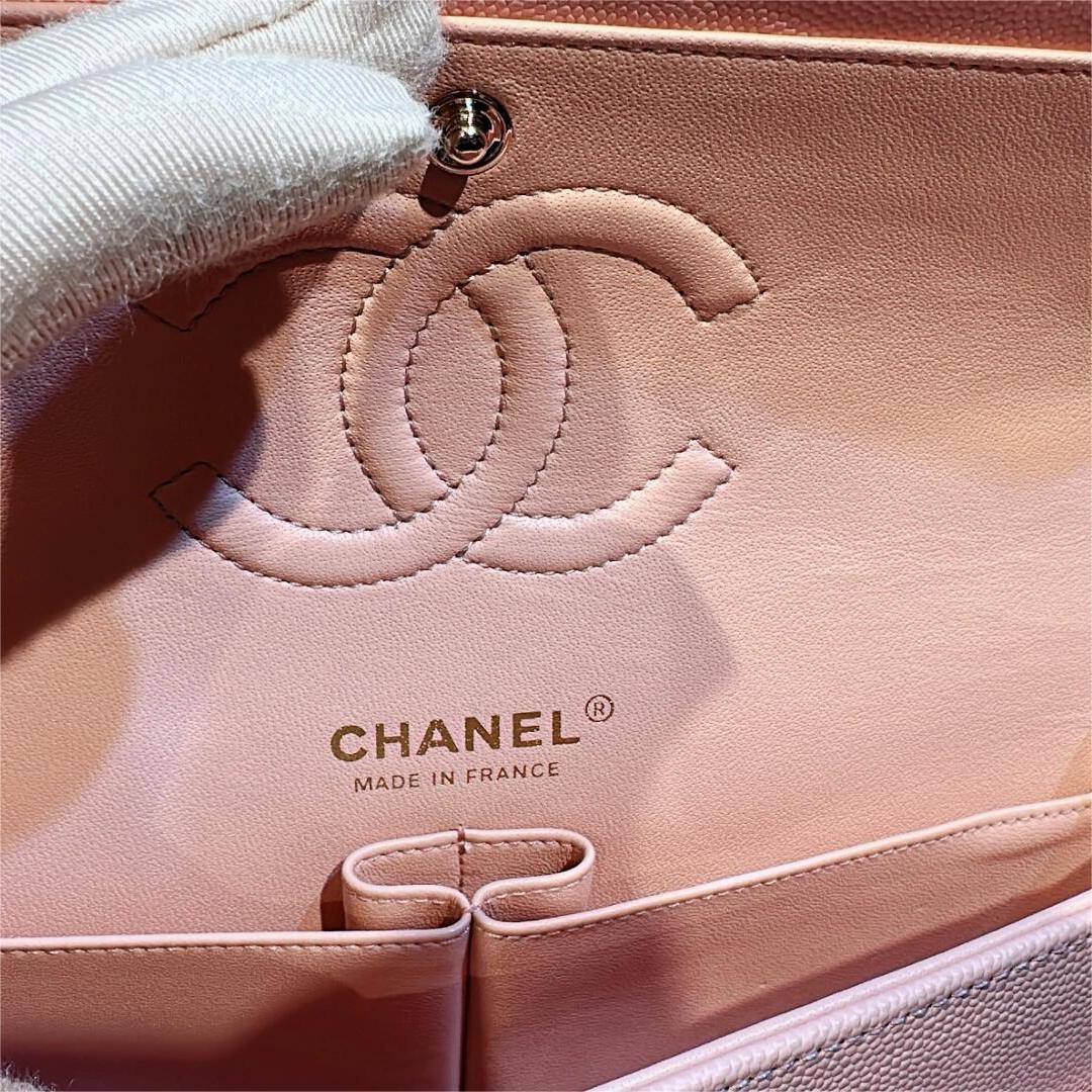 CHANEL Caviar Quilted Medium Double Flap Light Pink silvery metal