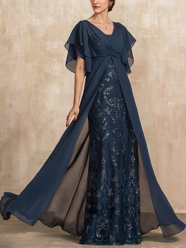 V-neck Chiffon Lace Maxi Dress