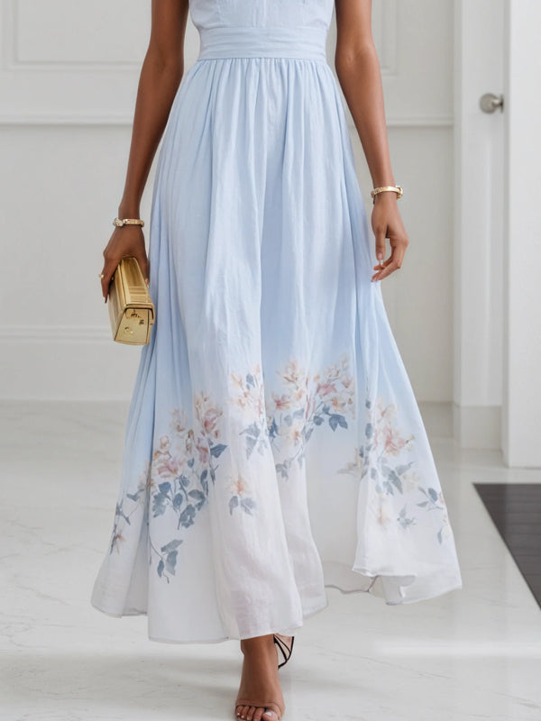 Floral V Neck Sleeveless A-Line Maxi Dress