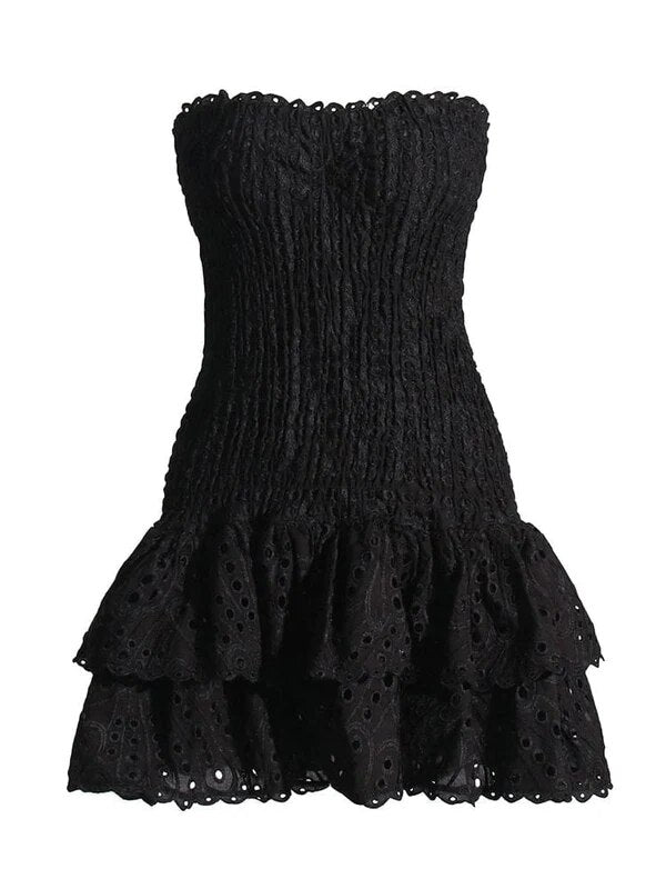 loveedsTM-off shoulder dress for women strapless smocked bodice embroidered mini summer dress new cotton summer dress party