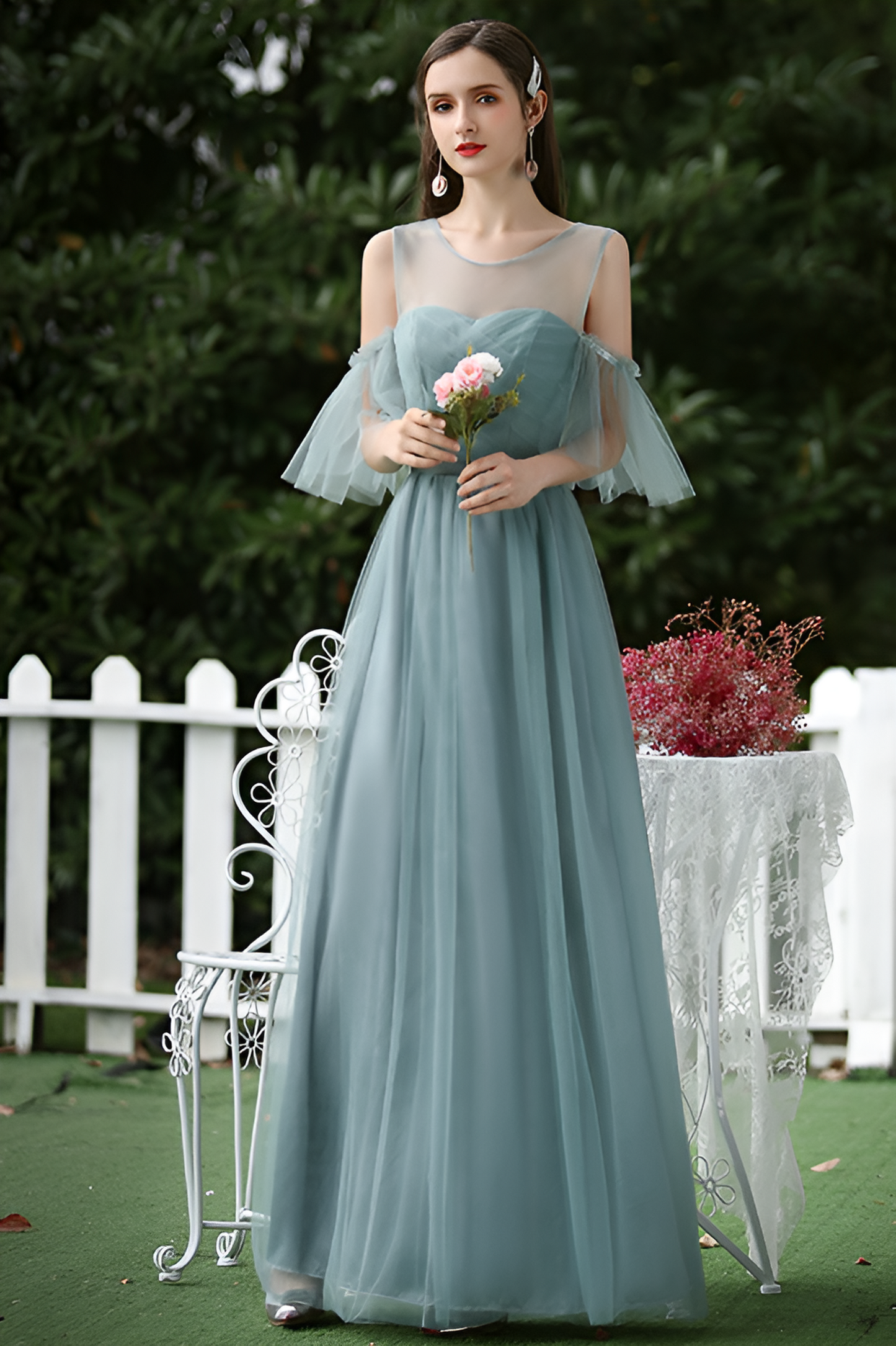 loveedsTM-Flattering Mesh Bridesmaid Dress