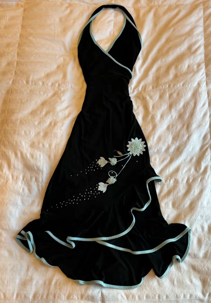 Black elegant fashion blue floral lace suspender long chiffon cute ruffles evening dress party dress gh3556