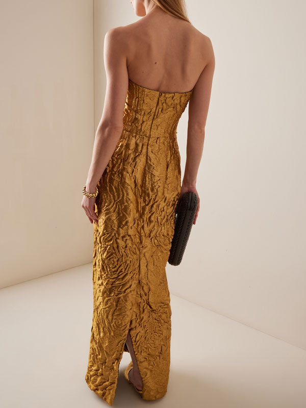 Strapless Lurex Rose Jacquard Cocktail Dress