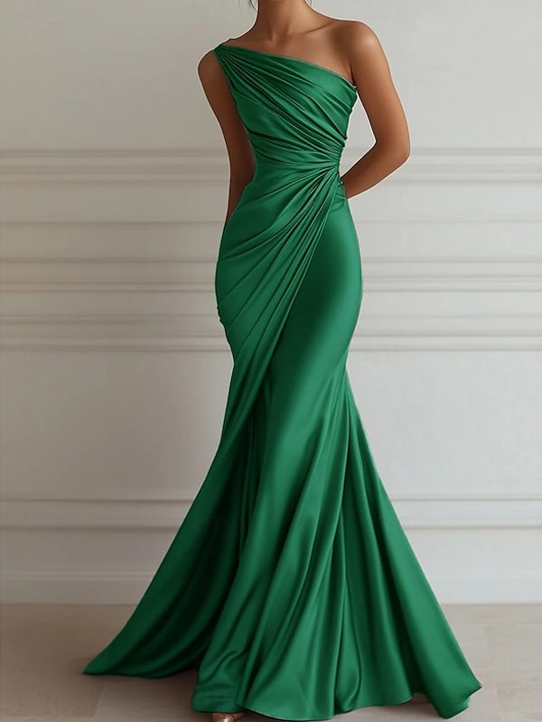 Pleated Satin with Elegant Train Gown