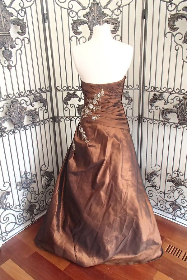 Brown Gorgeous Vintage Exquisite Applique Tube Top Long Elegant Satin Ball Gown Evening Dress gh3313
