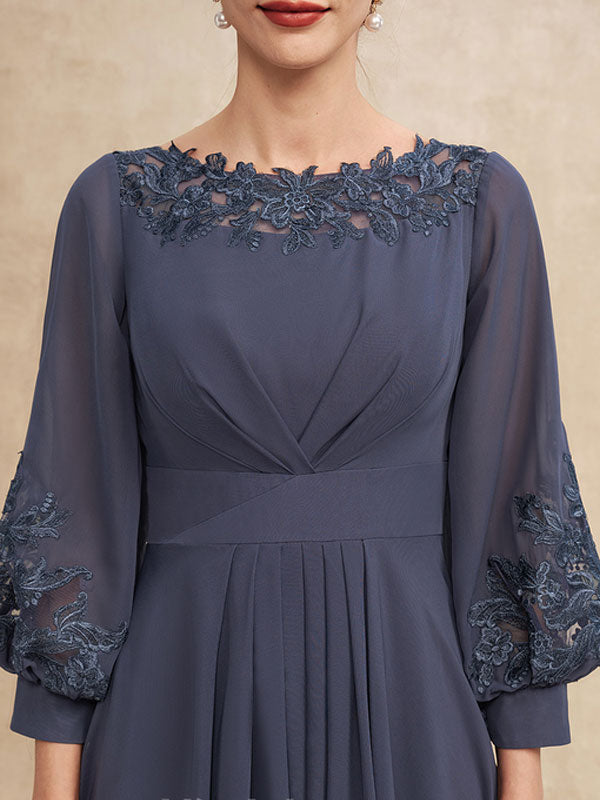 A-Line Scoop Neck Asymmetrical Chiffon Mother of the Bride Dress With Ruffle Appliques Lace