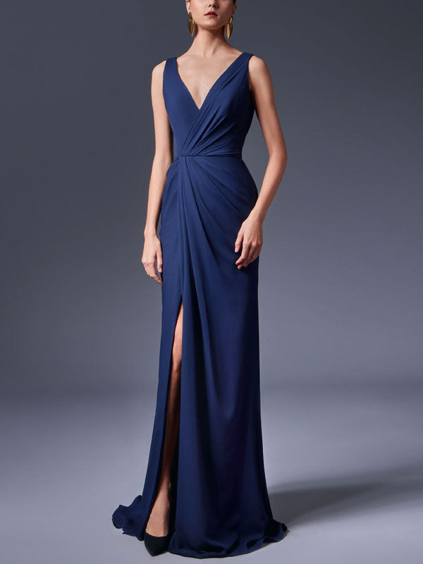 Two Piece Embroidered Cape & Open Slit Draped Dress