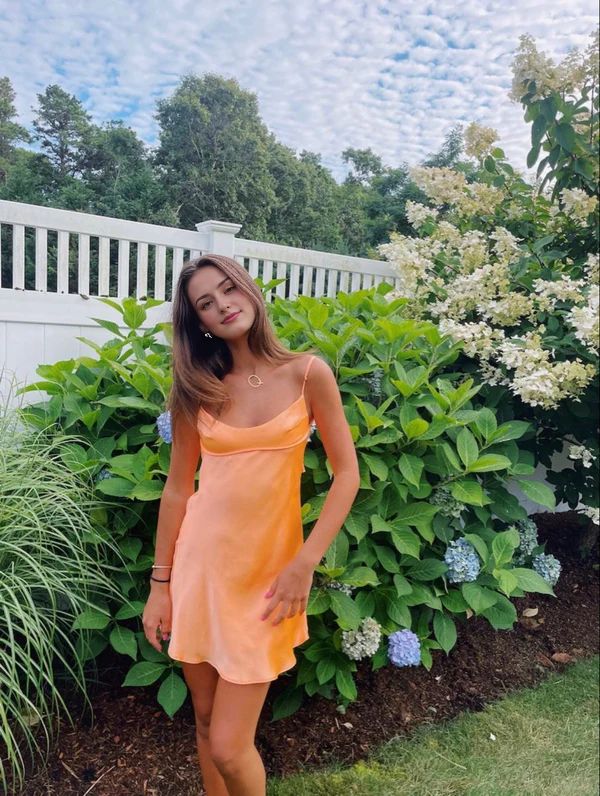 Unique A line Spaghetti Straps Orange Sleeveless Satin Mini Formal 7th Grade Homecoming Dresses Middle School Prom Dress Hoco Outfits DH1389