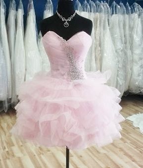 Unique Ball Gown Sweetheart Pink Tulle Short Mini Formal 7th Grade Homecoming Dresses Middle School Short Prom Dress Hoco Outfits DH1408