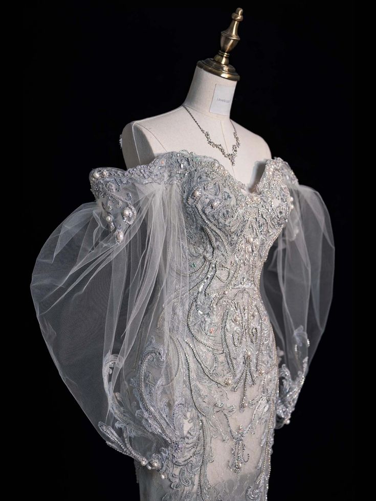 Princess Bridal Dress Mermaid Off The Shoulder Lace Tulle Wedding Dress With Long Sleeves Wedding Dresses Modest Wedding Gowns DH1421