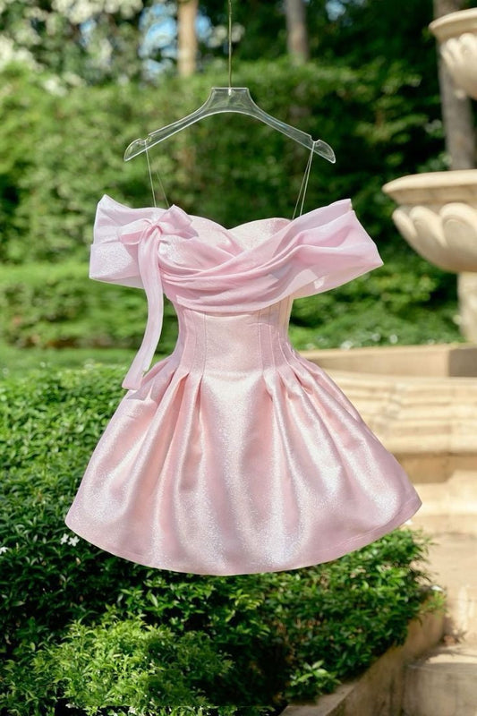 Sexy A line Off The Shoulder Sequin Pink Short Mini Formal 7th Grade Homecoming Dresses Middle School Cocktail Night Dress Hoco Outfits DH1531