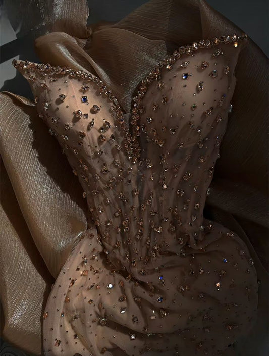 Sexy Mermaid Sweetheart Champagne Sequin Long Prom Dresses Party Dress 20th Birthday Outfits Graduation Dresses DH1862