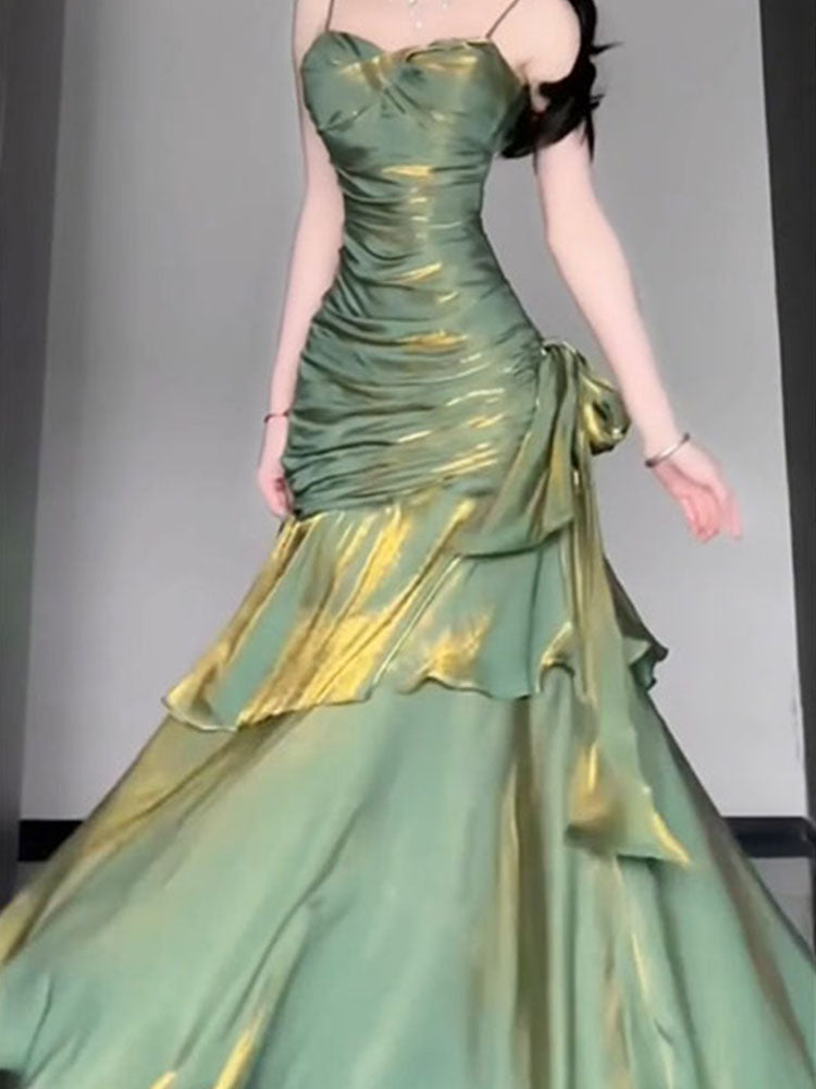 Vintage Mermaid Spaghetti Straps Green Long Summer 18th Birthday Dress Party Dress Birthday Outfits Evening Dresses DH2403