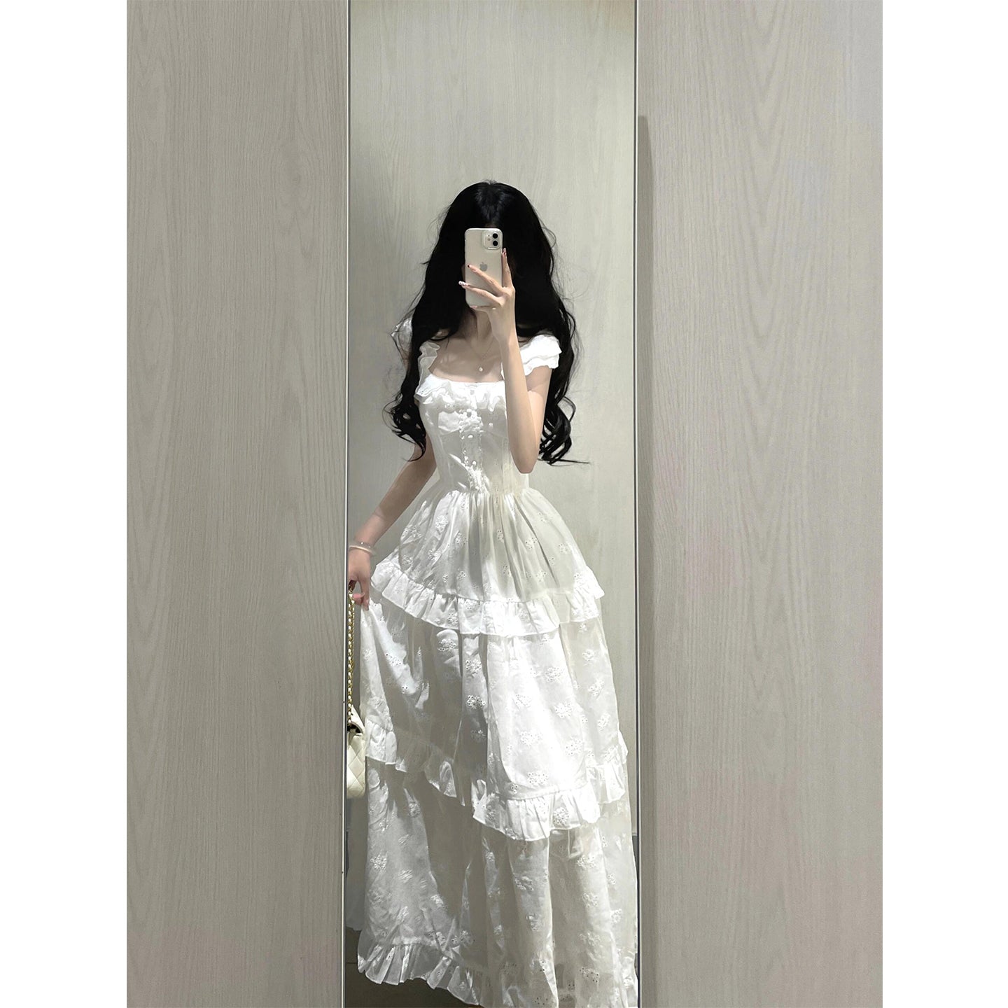 Vintage A line Square Neck White Lace Long Summer 18th Birthday Dress Party Dress Birthday Outfits Evening Dresses DH2408