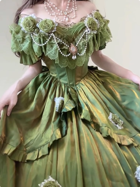 Vintage Ball Gown Off The Shoulder Green 21st Birthday Dress Lolita Dress Long Birthday Outfits DH2436