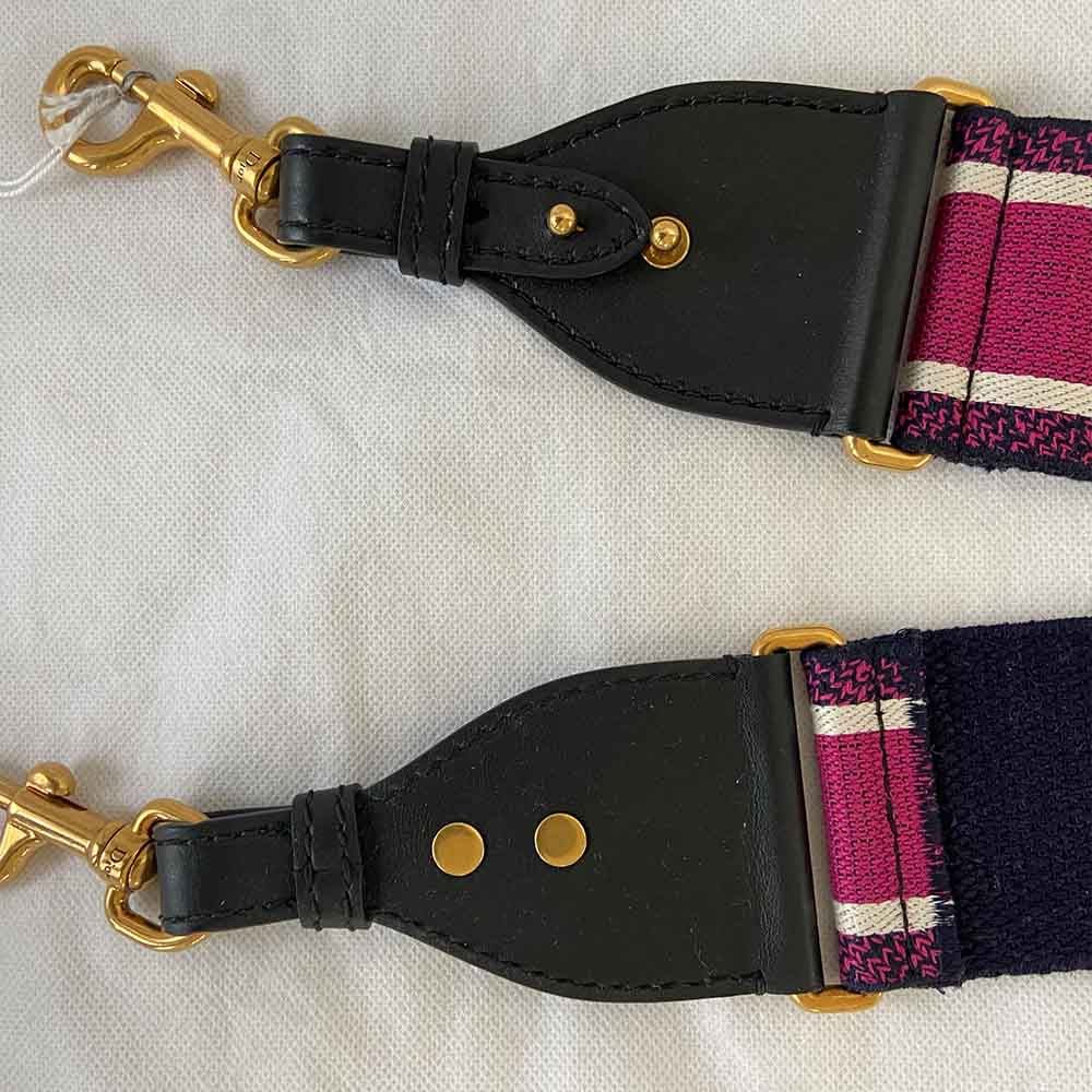 Dior Canvas Pink And Blue 'CHRISTIAN DIOR' Embroidery Bag Strap