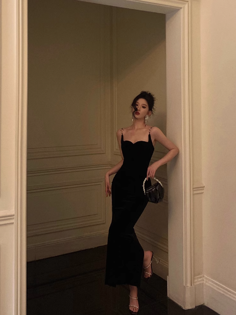 Elegant Sheath Spaghetti Straps Black 21st Birthday Dress Party Gown Birthday Outfits Birthday Dress Ideas For Women DP1412