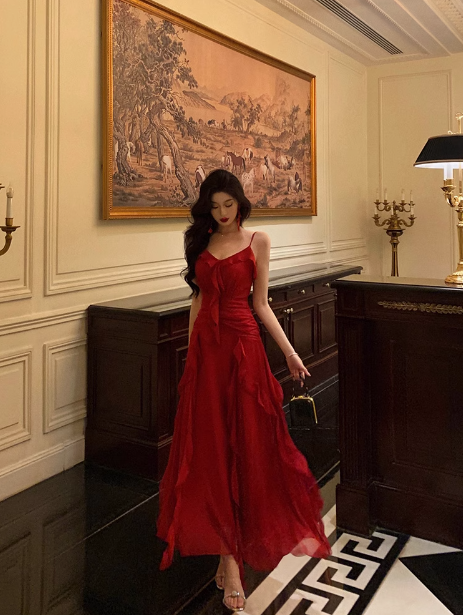 Classy A line Spaghetti Straps Red Sleeveless 18th Birthday Dress Party Gown 21st Birthday Outfits Birthday Dress Ideas For Women DP564