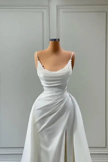 Beautiful White Long A-line Spaghetti Straps Wedding Dresses With Beads Brides Dress DP625