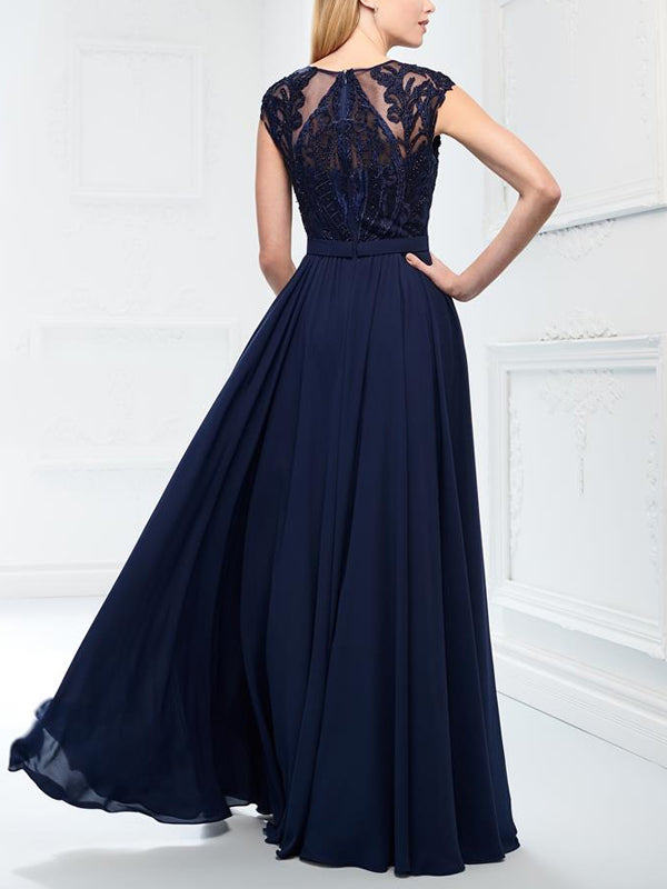 Round Neck Mesh Lace Solid Color Maxi Dress