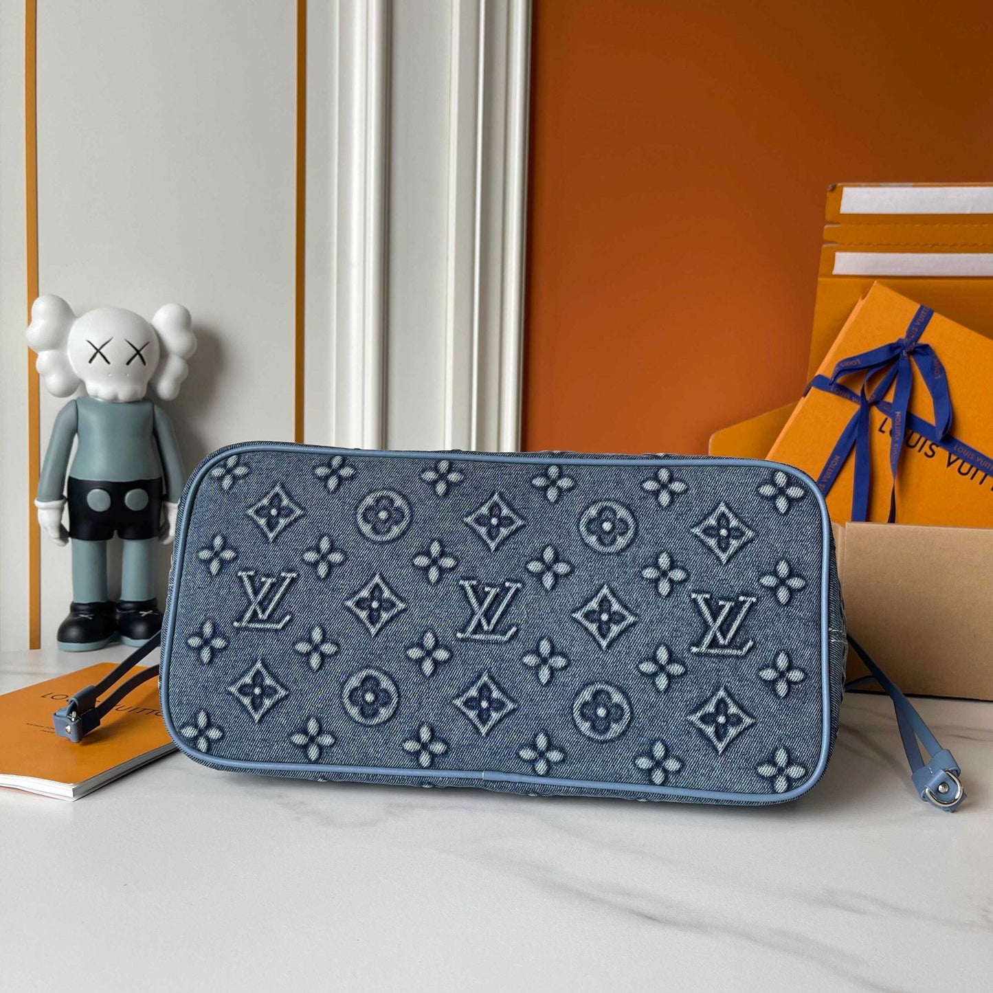 LOUIS VUITTON NEVERFULL MM BAG MONOGRAM DENIM BLUE 32CM