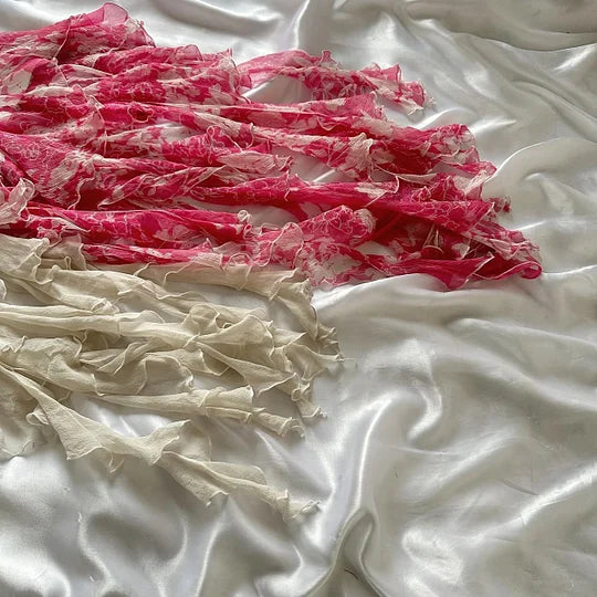 Pink and White Exquisite Beaded Floral Elegant Long Tassel Ruffle Chiffon Ball Gown Evening Dress Party Dress Prom Dress gh3718