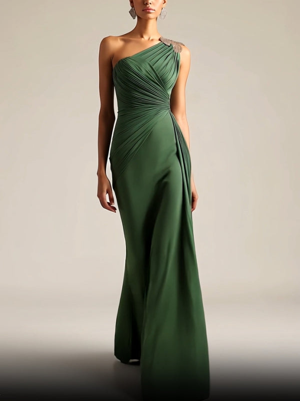One-Shoulder Ruched Floor-Length Dress