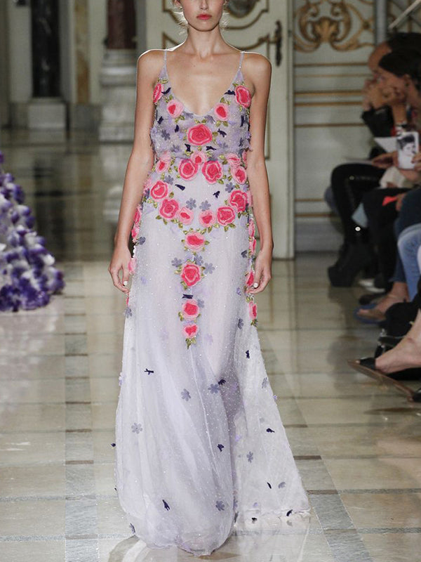 Grey Suspenders Print Maxi Dress