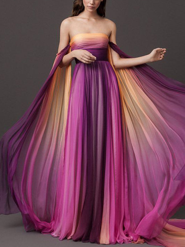 Tube Top Color Gradient Maxi Dress