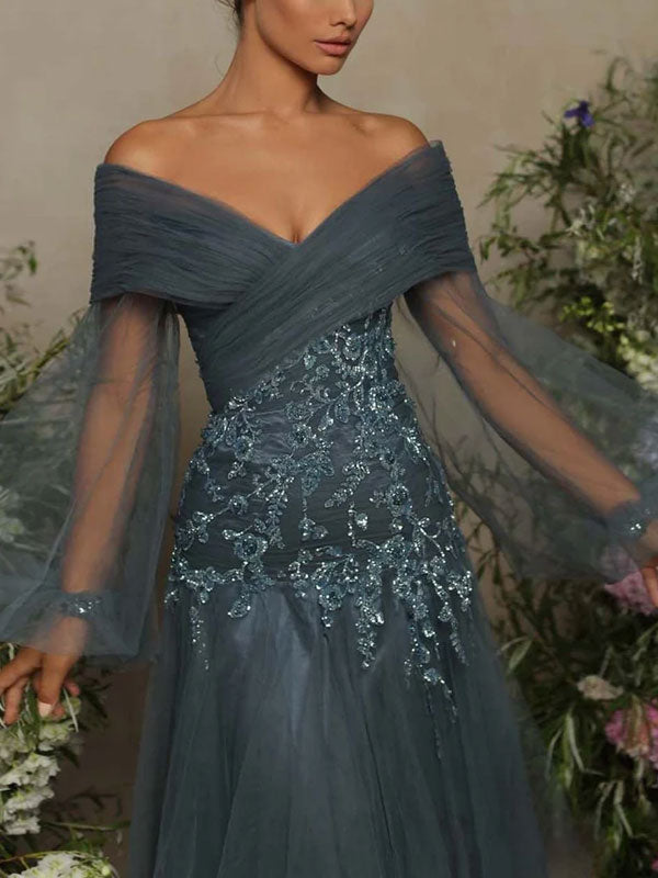 Sequined one-shoulder mesh exquisite party women's dress