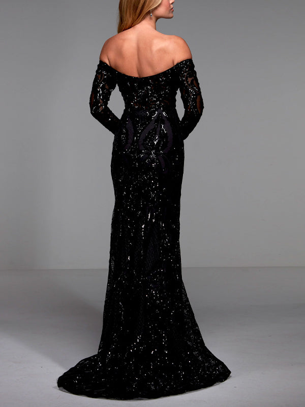 One-shoulder Long-sleeve Solid Color Bodysuit Long Dress